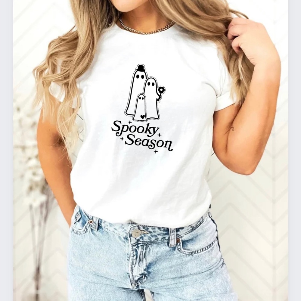 Spooky Season Cute Ghost Family Black and White Halloween T Shirt